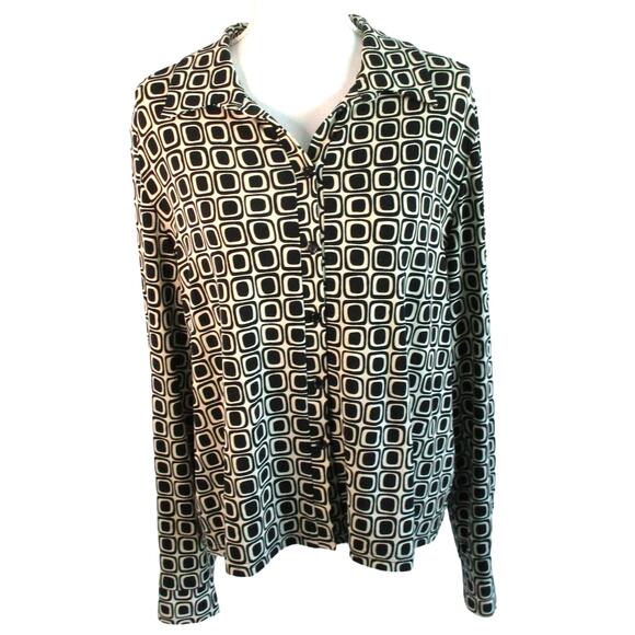 Worthington Women's Black & White Long Sleeve Stretch Button Front Blouse XL - Picture 1 of 10
